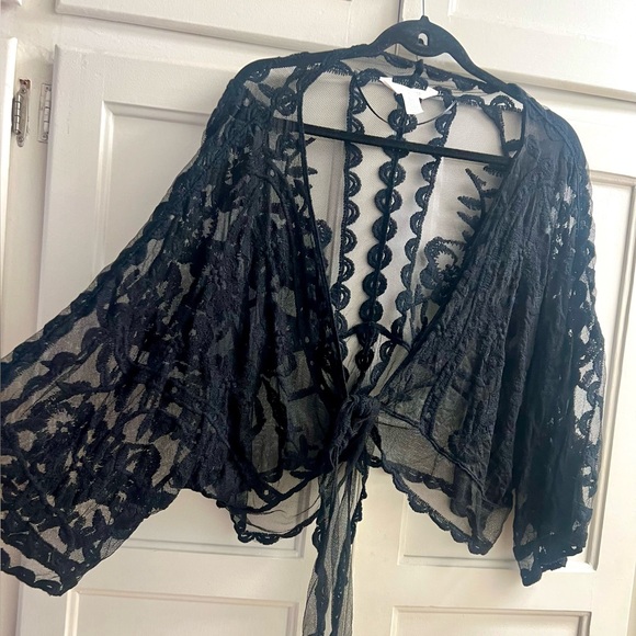 LC Lauren Conrad Black Lace Overlay Cardigan - Picture 2 of 3